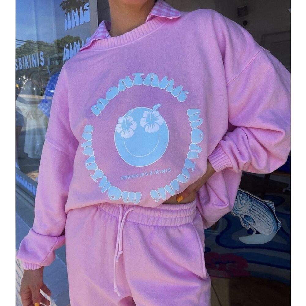 FRANKIES BIKINIS Montauk Cropped Hoodie Sweatshirt S Pink‎ beach boho preppy